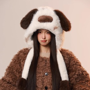 大鼻子小狗可爱耳朵毛绒雷锋帽女2025冬季出游防寒加厚保暖护耳帽