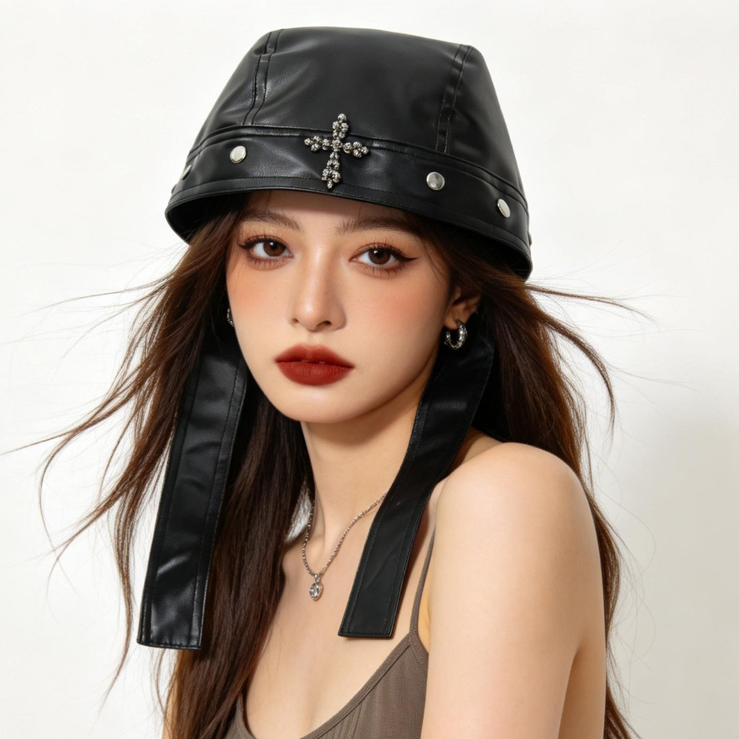 欧美朋克风骷髅铆钉仿皮绑带帽子男女复古海盗帽舞会个性包头帽潮