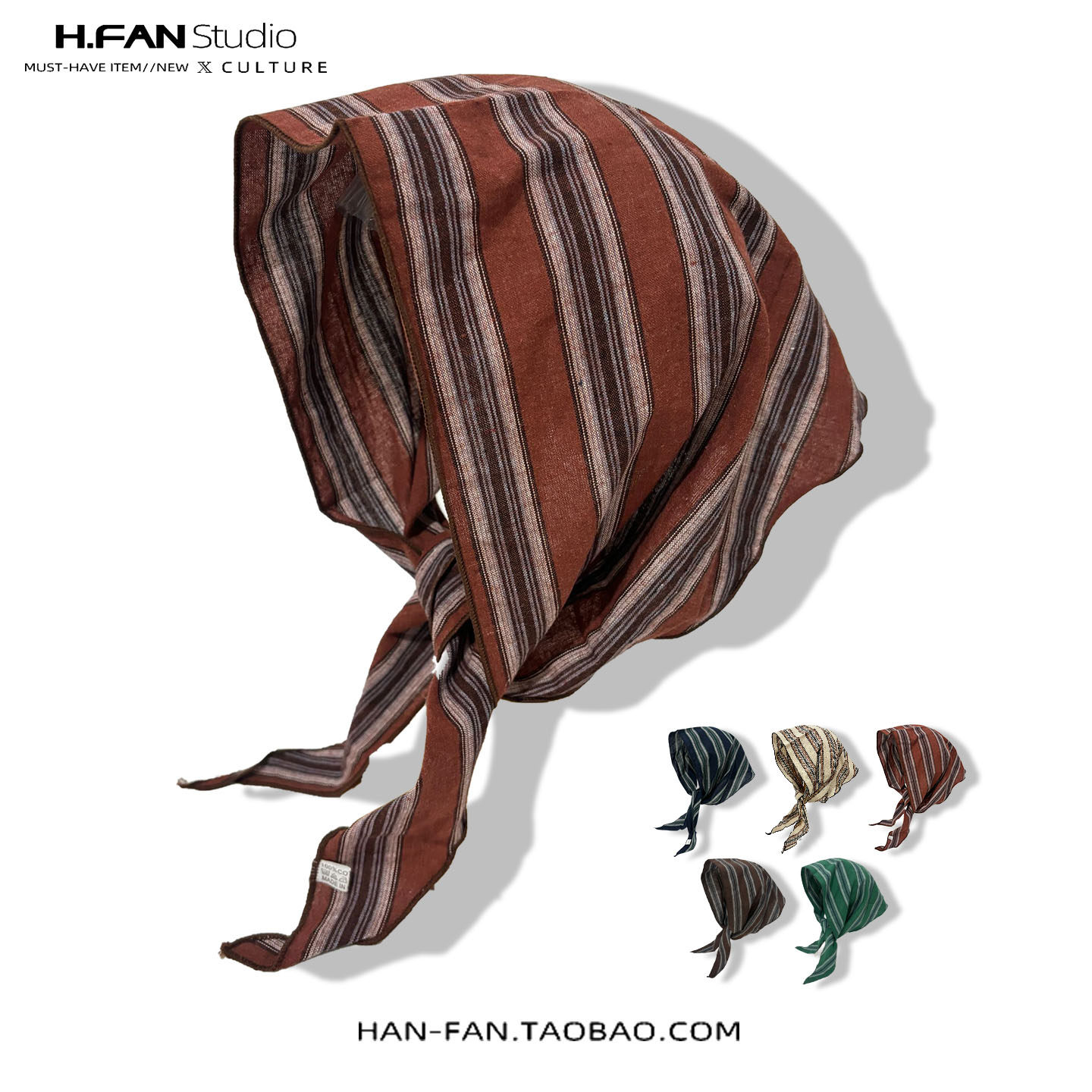 复古条纹全棉三角巾韩式中性包头巾夏季旅游防晒头饰发带小领巾