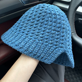 冬季 保暖百搭开叉渔夫帽女士显肤白小众蓝色毛线大头围盆帽韩系