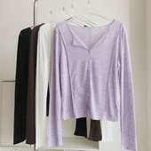 t恤女夏季 透气薄款 修身 丝滑凉感天丝长袖 显瘦学生V领防晒针织衫
