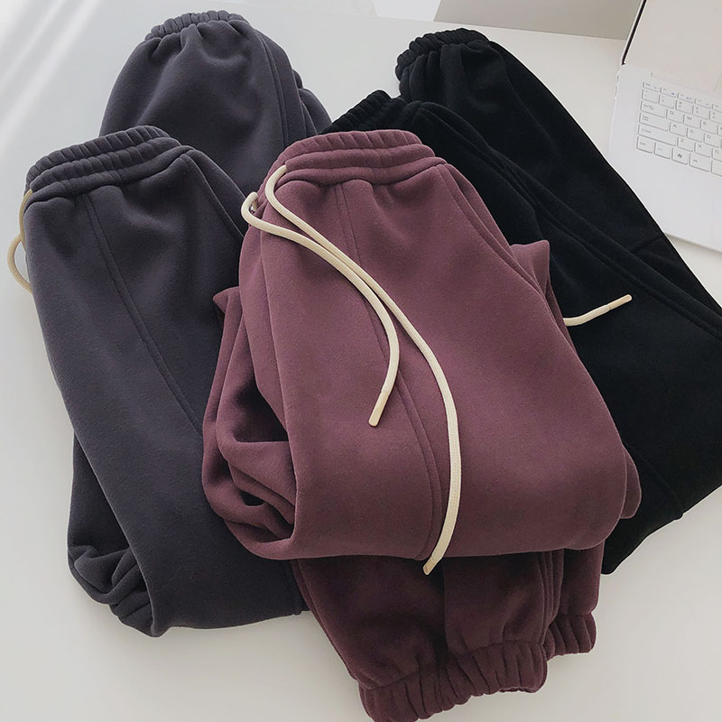 高腰加绒束脚裤女加厚休闲卫裤冬