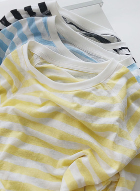 天丝棉。凉感条纹防晒罩衫女夏季薄款透气宽松学生长袖T恤空调衫