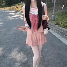 甜美粉色长袖收腰水手服原创日系正版jk制服套装学院风基础中间服