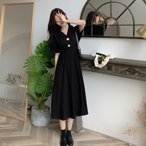 Real shooting large size women's summer Korean version Lapel medium length dress fat waist fairy skirt word skirt