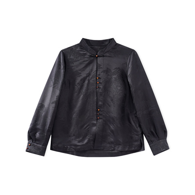 烟雨-YZQS833025新中式桑蚕丝立领黑色复古气质上衣