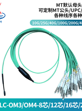 辉宏时代MT光纤跳线mt转lc转mpo8芯12芯24芯48芯mt公头母头多模OM3/OM4集束100G400G光纤线MTP阻燃光纤可定制