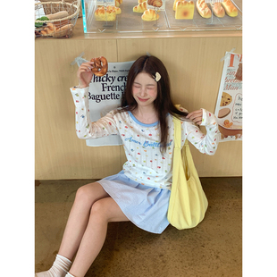 钟一诺 满印水果印花微透防晒罩衫女夏季甜妹薄款修身显瘦长袖T恤