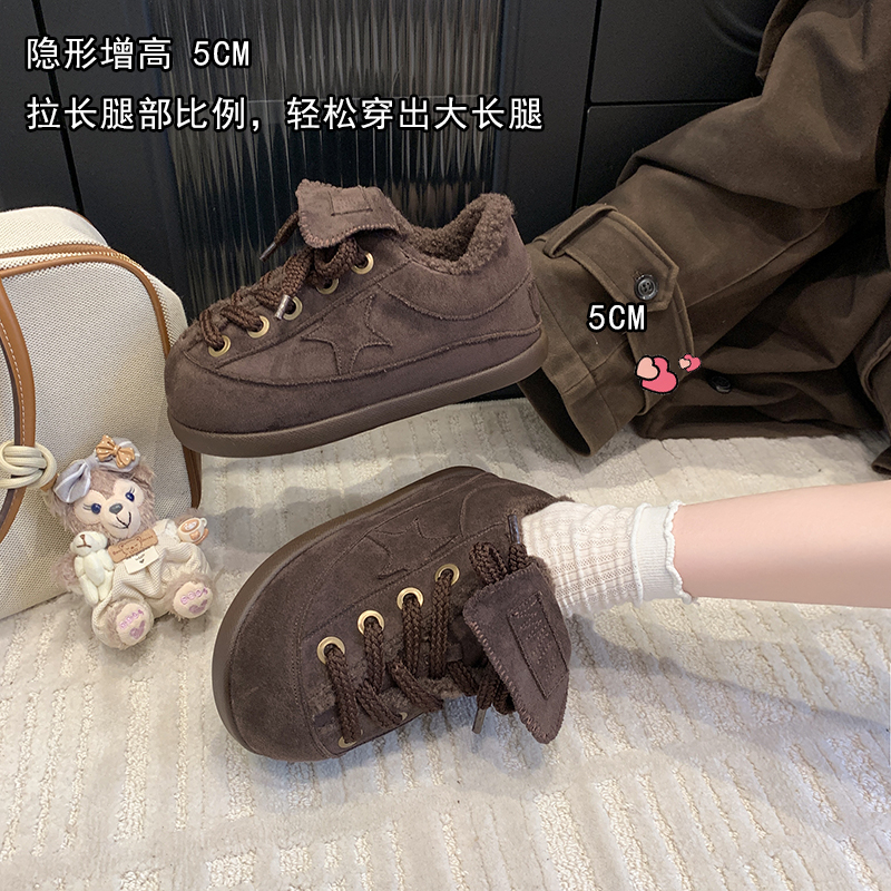 2025新款真皮德训鞋女冬季加绒保暖棉鞋磨砂皮时尚休闲外穿毛毛鞋