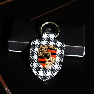 保时捷原厂正品千鸟格钥匙扣盾徽车用钥匙链进口限量钥匙圈吊坠新