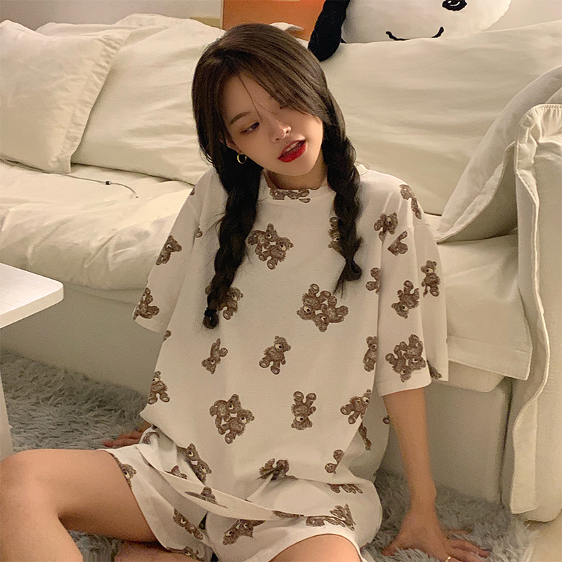 Real shooting and real price summer xiaoqingxin ~ Xiaoxiong pajamas home wear two piece jacket + pants