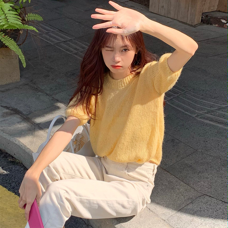 Sweet summer hands a candy color wool short sleeve sweater