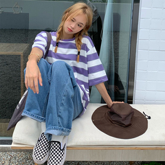 Real price sweet summer hands a small fresh stripe loose T-shirt