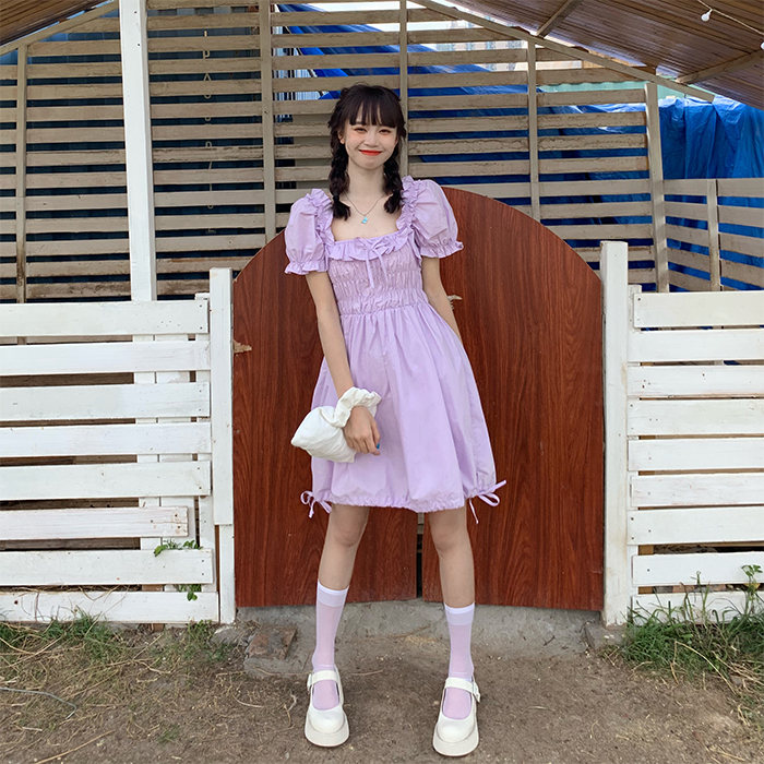 Real price summer Lavender bubble sleeve dress