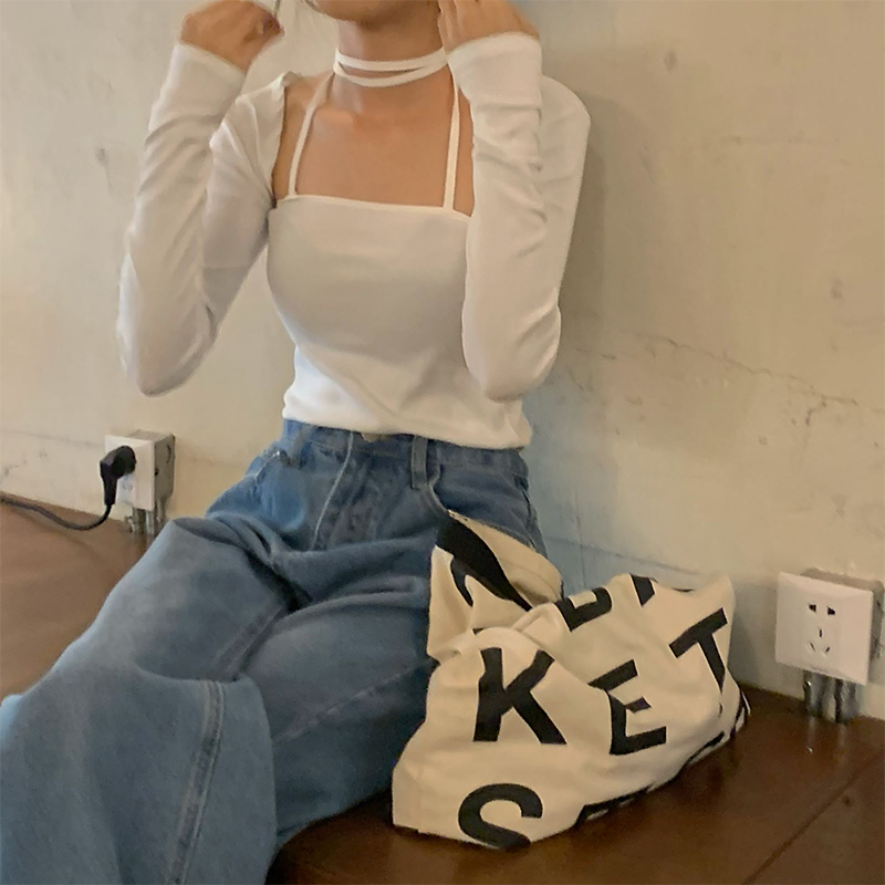 Real price Han Xia careful machine pure want to tie tie tie hang neck suspender cover up two piece set