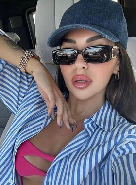 明星同款墨镜女高级感经典黑色窄框太阳镜男BB0096防晒小红书爆火