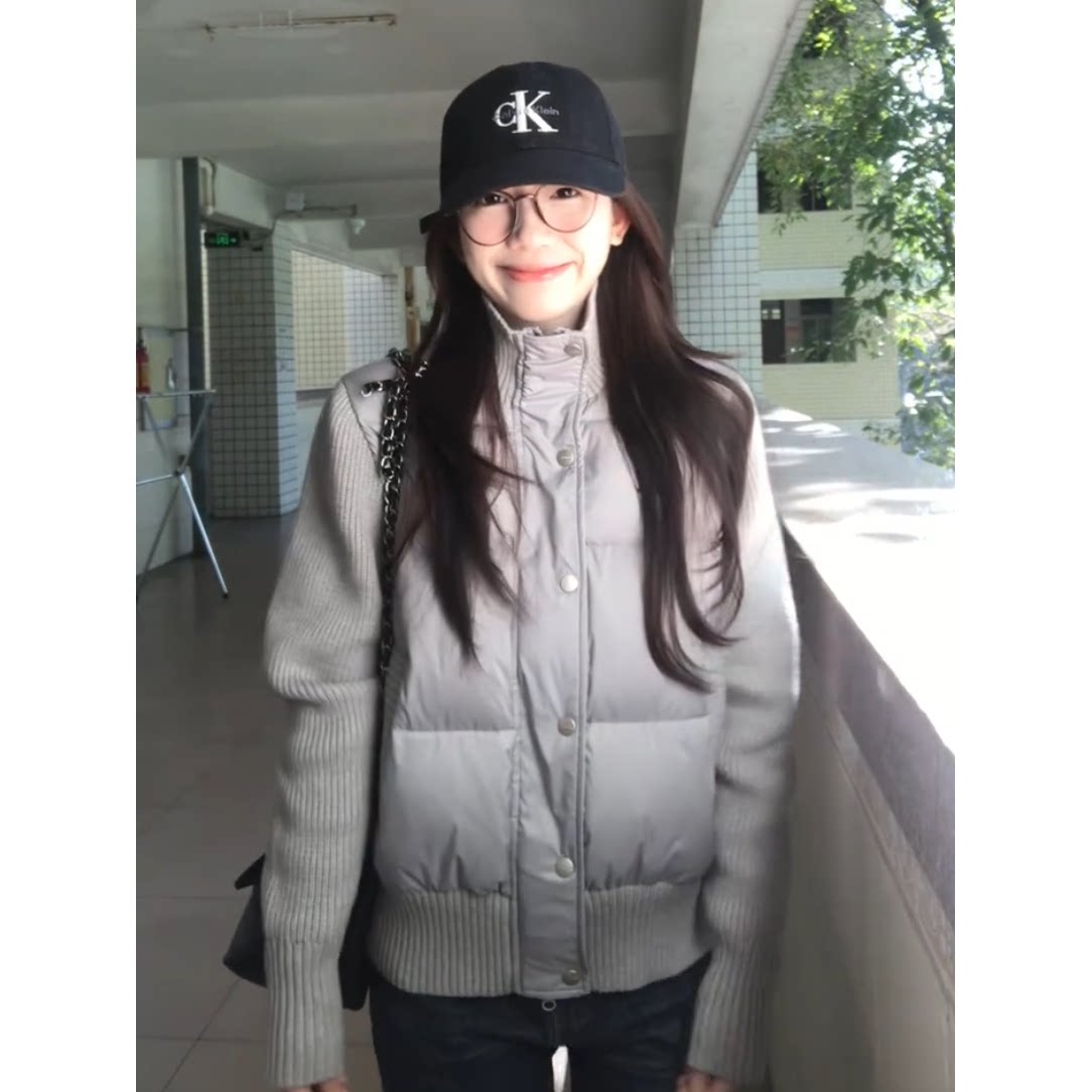 韩系巨好看针织拼接立领棉服女2026冬季新款保暖加厚时尚棉衣外套