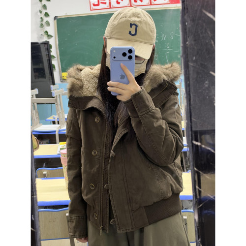 冬季美式复古加厚保暖羊羔毛棉服