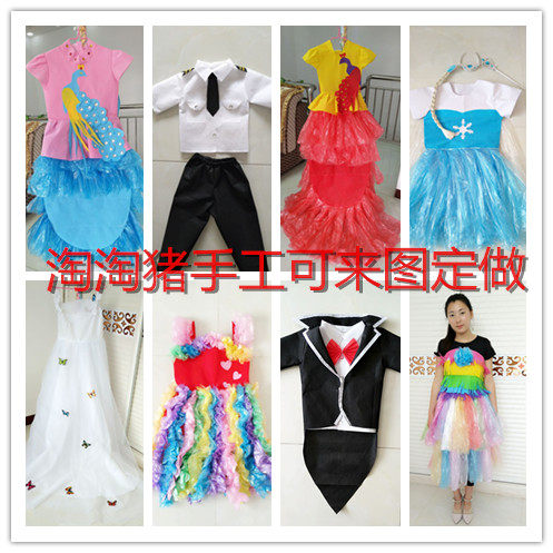 新款拖尾婚纱裙手工环保服亲子装