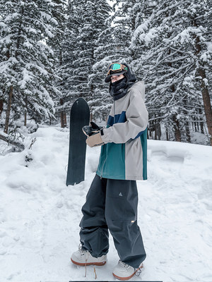 美式拼接滑雪服滑雪男新款2023滑雪防水单板上衣衣雪外套服女