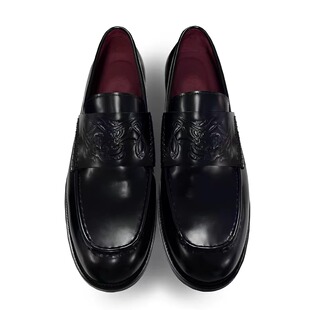 DBFIT吸血鬼黑红撞色压花乐福鞋男士复古优雅休闲一脚蹬德比皮鞋