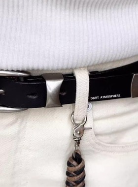 DBFIT黑色复古2.4cm头层牛皮百搭单锁环镀银扣水滴眼腰带男女同款