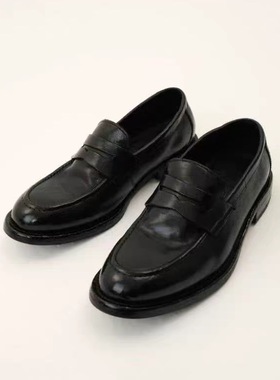 DBFIT牛皮水洗四季通勤乐福鞋增高厚底休闲软面做旧微褶男德比鞋