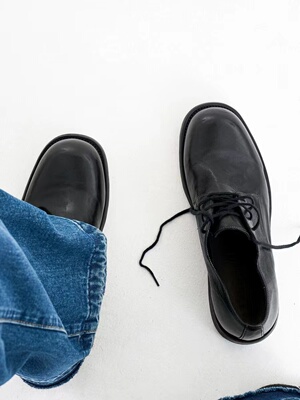 DBFIT黑色水洗马皮做旧皮鞋男士真皮大头德比鞋工装商务休闲鞋