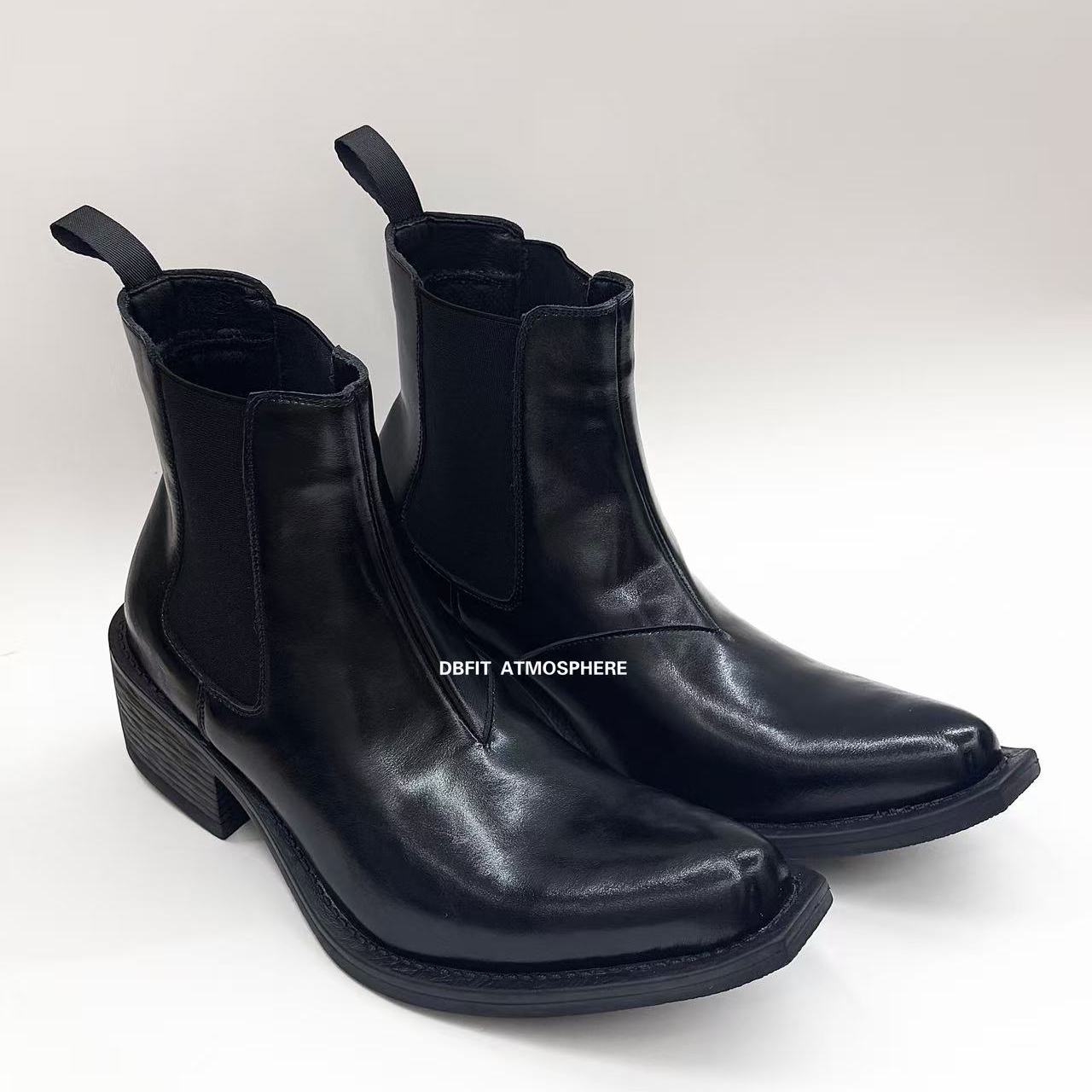 DBFIT小方头切尔西巫师靴氛围感街头暗黑穿搭增高厚底马丁靴皮鞋