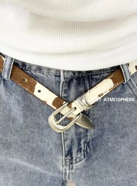 DBFIT复古纯手工真马毛2.0cm头层牛皮战损镀银扣皮带腰带男女同款