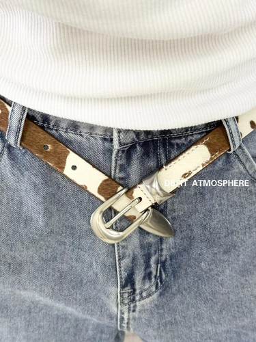 DBFIT复古纯手工真马毛2.0cm头层牛皮战损镀银扣皮带腰带男女同款