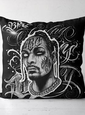 定制嘻哈说唱硬核狗爷snoopdog西海岸奇卡诺花体字Chican字体抱枕