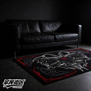 定制暗黑哥特羊头撒旦花体字tattoo纹身摇滚硬核哥特卧室客厅地毯