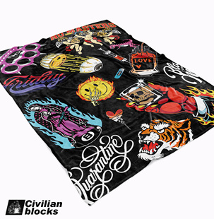 定制奇卡诺西海岸hiphop嘻哈oldschool祈祷之手唱花体字保暖毛毯