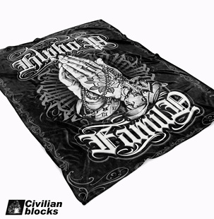 定制奇卡诺西海岸hiphop嘻哈oldschool祈祷之手唱花体字保暖毛毯