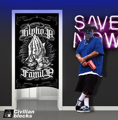 定制奇卡诺祈祷之手西海岸花体字old school嘻哈纹身hiphop门帘