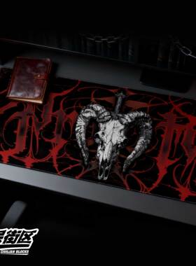 定制纹身哥特暗黑朋克tatto羊头花体字摇滚撒旦印花电脑鼠标垫