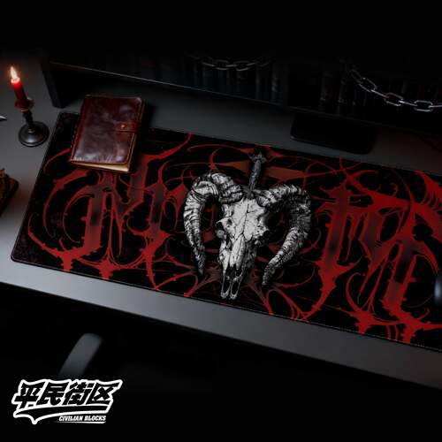 定制纹身哥特暗黑朋克tatto羊头花体字摇滚撒旦印花电脑鼠标垫
