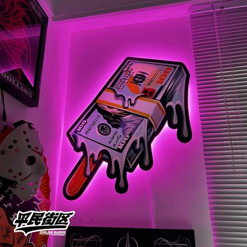 定制欧美美元钞票台球酒吧纹身奇卡店铺装饰开业礼品客厅发光画