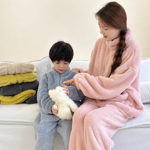 亲子装儿童睡衣男童2025新款冬加绒加厚女童双面绒珊瑚绒家居服