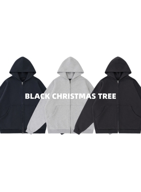 黑色圣诞树24FW 超重磅750g双环刺绣廓形水洗基础拉链开衫卫衣