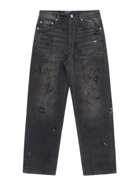 ERD 25SS忧郁的富二代黑色手绘涂鸦泥染做旧破坏水洗直筒牛仔裤
