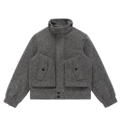 DVN 25AW Venice重磅700g混纺灰羊毛风琴多口袋立领拉链夹克外套