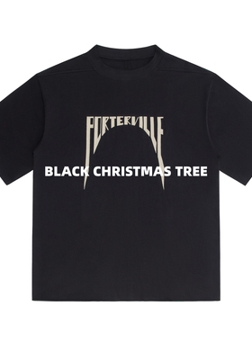 黑色圣诞树RO 25SS主线雷霆字体先锋刀割五分袖超宽松落肩短袖T恤