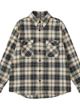黑色圣诞树CE 24FW棕蓝格子纹法兰绒水洗复古张艺兴同款衬衫外套