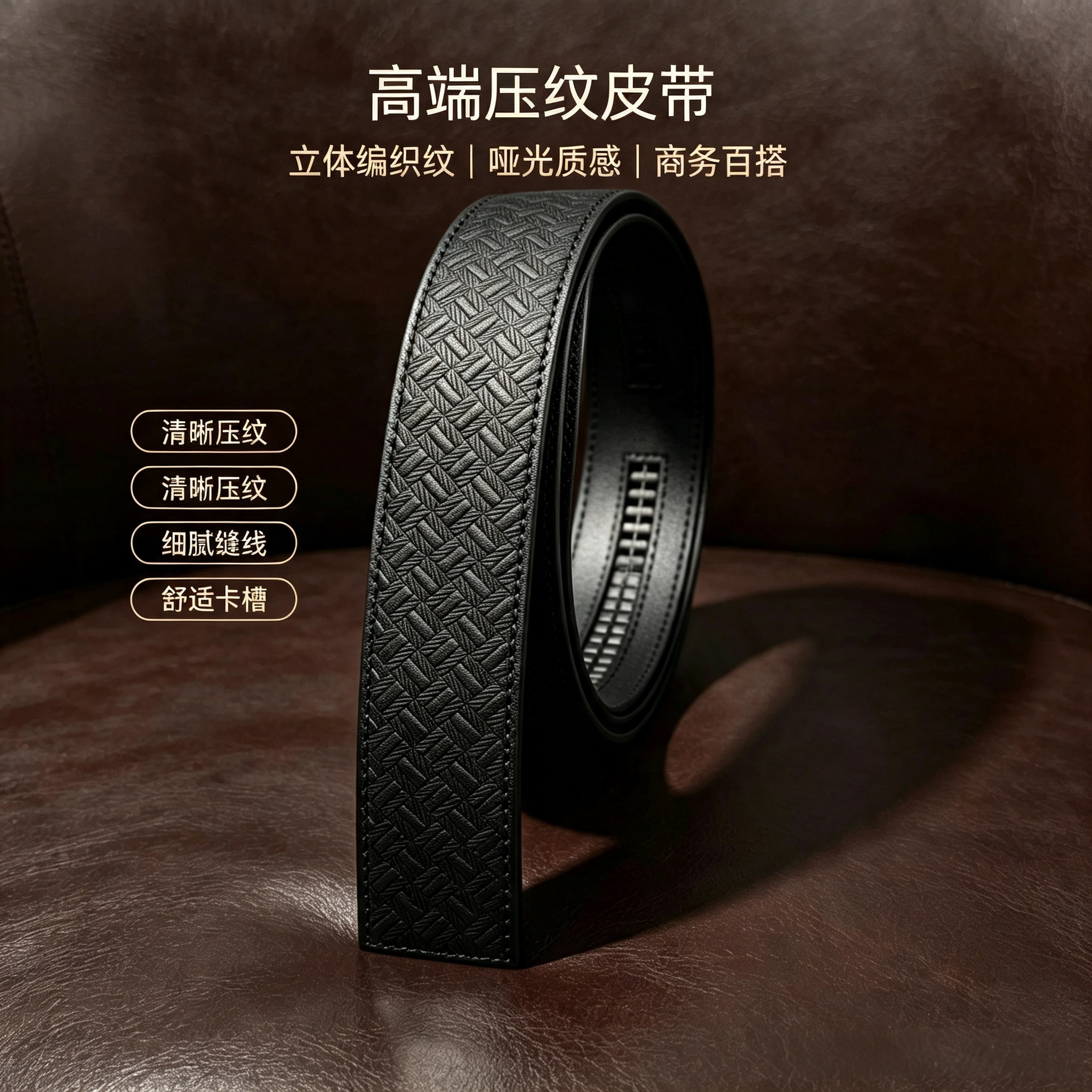 男士头层牛皮自动扣无头皮带