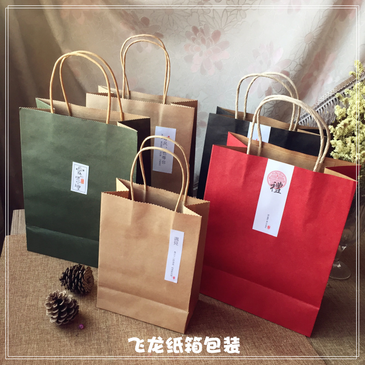 礼品袋 服装蜂蜜 红牛皮黑绿色 10只手提牛皮纸袋子定做