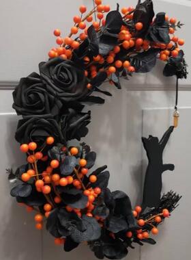 门222万圣环QEN节哥特玫瑰月0亮猫花万圣节装饰水晶月亮花环