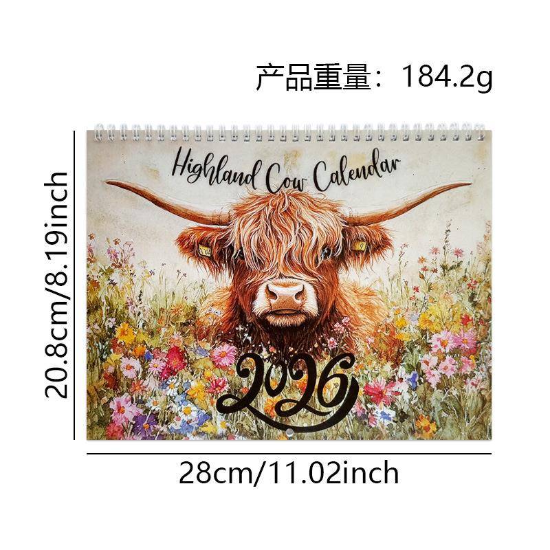 Highland Cow Calenar 2026 桌面d摆年度计2026咖啡历划高地牛日