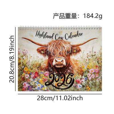 Highland Cow Calenar 2026 桌面d摆年度计2026咖啡历划高地牛日
